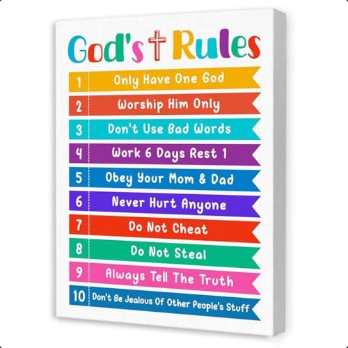 HGETJOHXEM Bible Stories Wall Art for Children, God's Ten Commandments Poster, Christian Sunday School Classroom Decoration, Educational Nursery Print​(Unframed,08x12inch(20x30cm))
