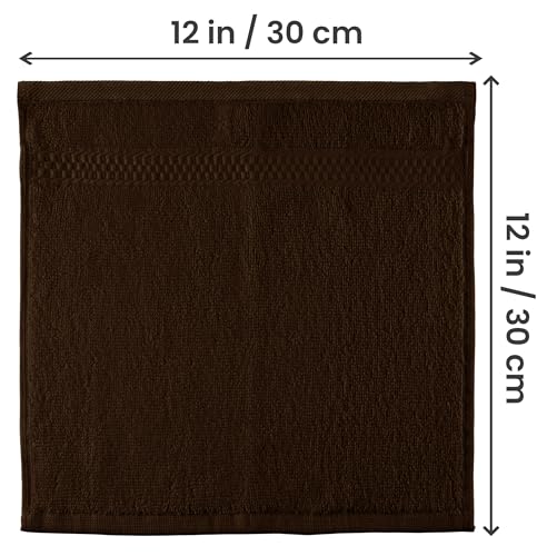 Image of Utopia Towels 12 Pack Premium Wash Cloths Set, 12 by 12 Inches, 100% Cotton Ring Spun, Highly Absorbent and Soft Feel Essential Washcloths for Bathroom, Spa, Gym, and Face, Dark Brown