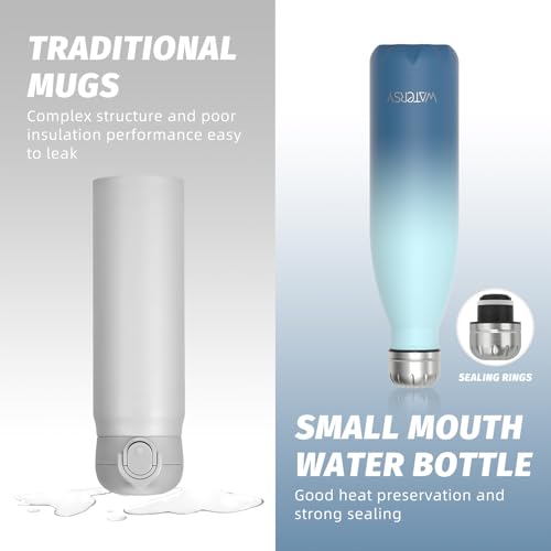 Image of WATERSY Stainless Steel water bottles,17oz /500ml Insulated Water Bottles,Ocean Blue metal water bottle Keeps Drink Cold and Hot,BPA Free kids water bottles for School,Gym,Travel,Sports