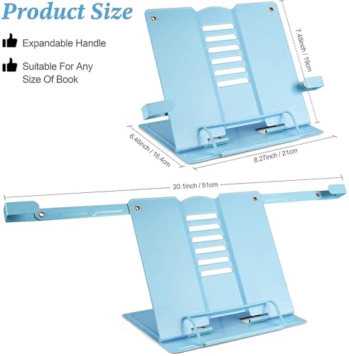 Image of Metal Book Stand Holder | Portable Cookbook Holder,Adjustable Recipes Book Organizer | Book Stands & Holders for Reading Study Foldable Accessories (Blue)