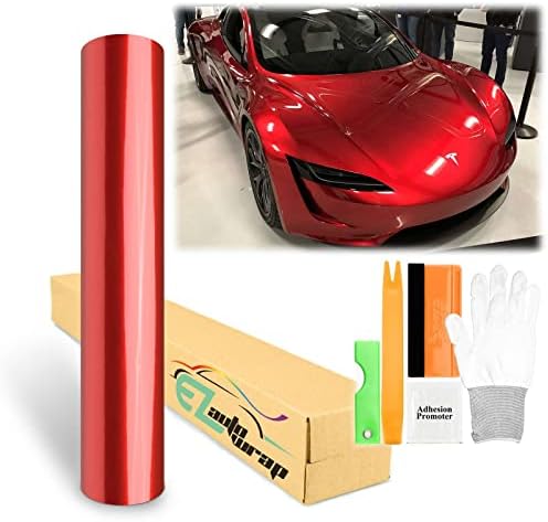 24"x60" (2FTx5FT) Red Gloss Metallic Glossy Vinyl Wrap Auto Car Sticker Decal Film Sheet Bubble Free Air Release Technology with Tool Kit