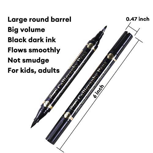 Sunshilor Dual Brush Calligraphy Pens Black Hand Lettering Pens For Beginners Writing, Art Drawing, Sketching, Illustration, Scrapbooking, Journaling, Double Brush Markers #TOP3