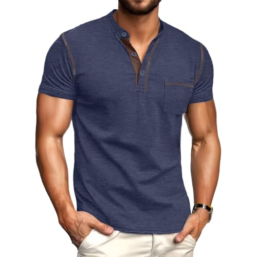 Image of Sailwind Mens Henley Shirts Short Sleeve Summer Casual Classic Cotton T Shirts Pocket Button Shirt