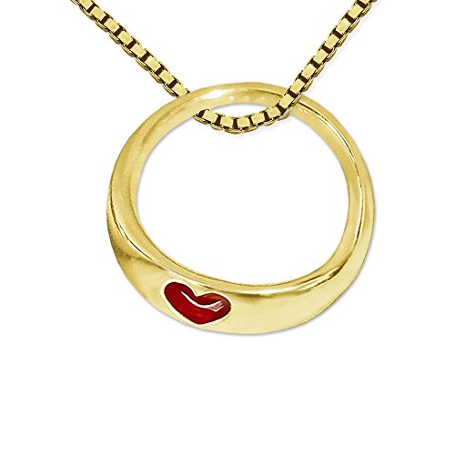 CLEVER SCHMUCK-SET Goldener mini-Taufring diámetro 9 mm "estrechas plana con forma de corazón rojo pequeño" brillante de oro 333 y dorado de cadena Venezia 36 cm