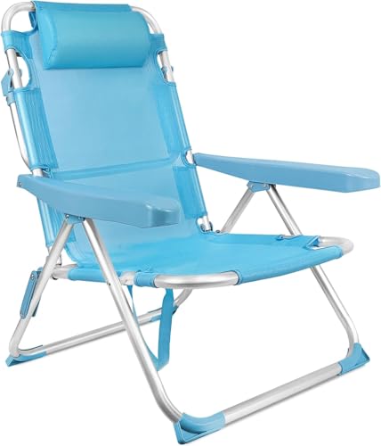TIENDA EURASIA – Silla de Playa Plegable | con Cojín y Asa de Transporte | Estructura de Aluminio y Textileno | 4 Posiciones | Medidas 60x22x85.5 cm | para Peso Máximo de 110Kg (Azul Turquesa)