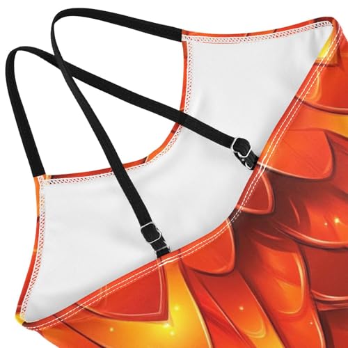 Pigsaly Girls One Piece Swimsuits Red Fire Dragon Skin Kids Cross Back Swimwear Toddler Beach Sport Bathing Suit 3T4