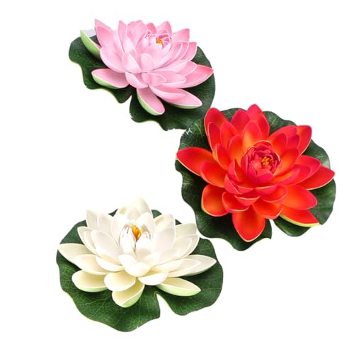 BAZEITFLOW 3個 ?真荷花人工水草点 魚水槽装飾用リアル睡蓮オーナメント 自然な浮遊感でアクアリウムや家 オフィスのインテリアに