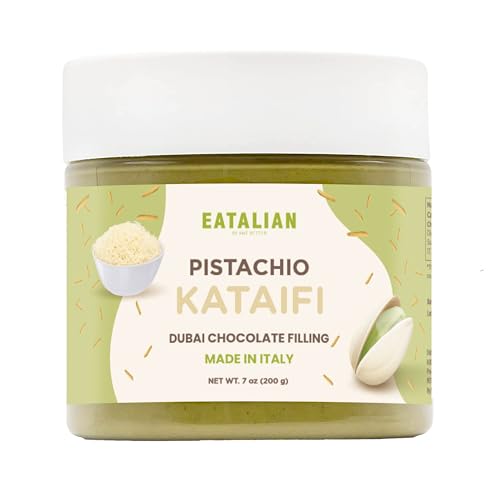 Image of EATALIAN by AMZ BETTER Pistachio Cream with Kataifi, 7oz /200 gr, Spreadable Pistachio Paste, Sweet and Unique Taste, Ideal on Bread, for Cakes, Dessert, Ice Cream, Excellent for Dubai Chocolate, Made in Italy