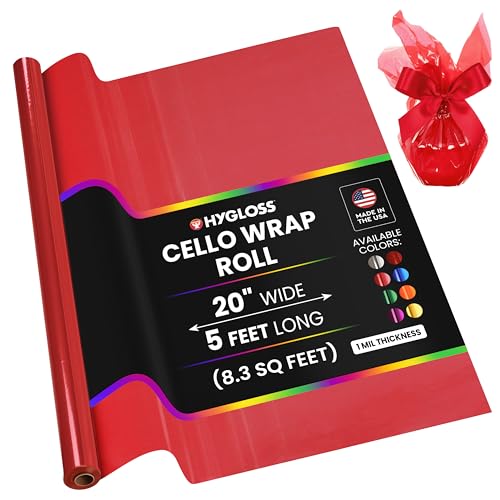 Hygloss Products Cellophane Roll – Cellophane Wrap for Crafts, Gifts, and Baskets 20 Inch x 5 Feet, Red