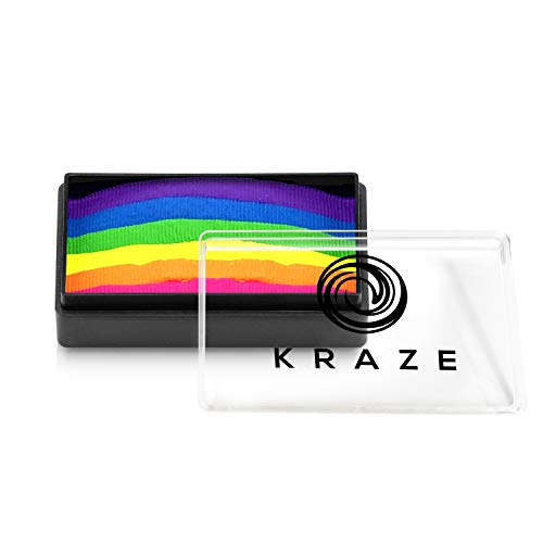 Kraze FX Dome Stroke - Bright Neon (25 gm), Water Activated, Professional UV Glow Blacklight Reactive Face and Body Painting Rainbow Cakes, Hypoallergenic, Safe, 1-Stroke Split Cake