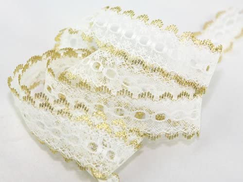 Premium Quality Knitting in Lace Trimming 35mm Wide (Per Metre) - Sewing Knitting Quilt Blanket - Simply Sew Crafty™ (10 Metres, Gold)
