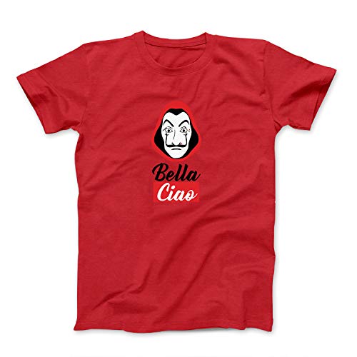 Bannerbuzz, Bella Ciao Crew Neck T-Shirt Short Sleeve, Cotton Fabric, Unisex, Digitally Printed, Fabric Warranty For Up To 25 Washes (X-Large, Red) #TOP2