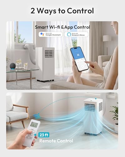 Image of EUHOMY 14,000 BTU Portable Air Conditioners, 4 in 1 Smart Portable AC Unit Cools Up to 650 Sq.Ft with Remote /Wi-Fi APP Control, Cool, Fan, Dry, Sleep Mode, 24H Timer, Installation Kits, for Bedroom