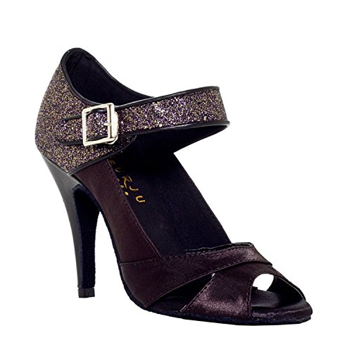 Minishion Women's TH011 Single Strap Black Satin Wedding Ballroom Latin Taogo Dance Sandals US 9.5