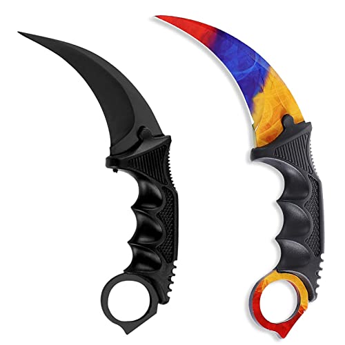 Image of Karambit Knife Fixed Blade Tactical Camping Tool, 2 Pieces Stainless Steel Outdoor Hunting Knife with Sheath and Cord, Suitable for Hiking, Adventure, Survival and Collection (Black&Gradient Color)