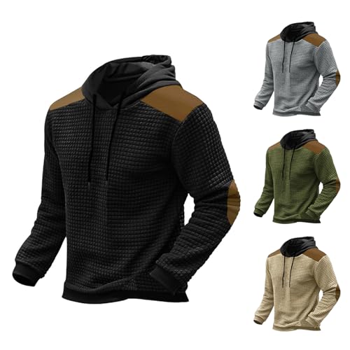 Men Waffle Plaid Hooded Sweatshirt Jacquard Color Matching Hoodie Sweatshirt Loose Fit Fashion Pullover Winter Hoodie2