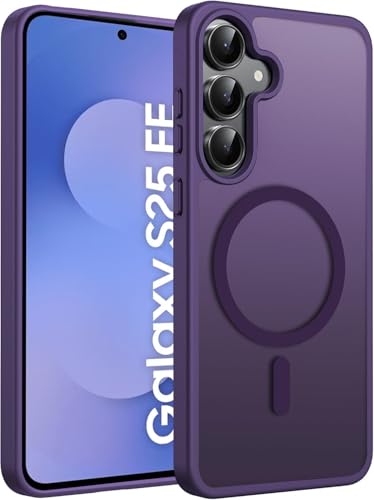 Image of Elzzi Magnetic Magsafe Case for Samsung Galaxy S25 FE 5G Cover, Compatible with MagSafe Translucent Matte Hard PC + TPU Hybrid Back Cover, Slim Shock-Resistant Protective Case (Deep Purple)