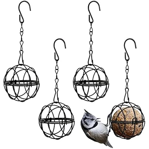 SUNYOK 4 Pcs Fat Ball Feeders Hanging Bird Feeder Metal Fat Ball Bird Holder with 4 S-shaped hooks for Outdoor Garden Wildlife Birds Finch Sparrow Robin Cover