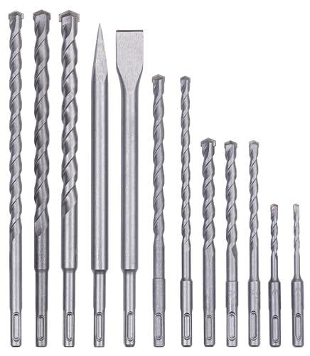 Original Einhell 12-tlg. SDS-plus Bohrer-Meißel-Set (Bohrhammer-Zubehör, inkl. 10x Steinbohrer, 1x Flachmeißel, 1x Spitzmeißel, im praktischen Koffer)