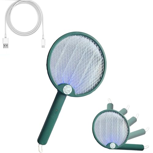 Electric Fly Swatter Bug Zapper Racket Foldable Fly Killer USB-C Rechargeable Handheld 3-layer Dense Mesh Electric Racket Bat Indoor Outdoor Insect Catcher For Killing Insects Flies Bugs