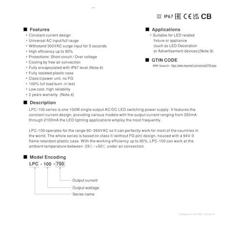 LPC-100 LPC-100-1400 bloc alimentation de haute précision 100 W