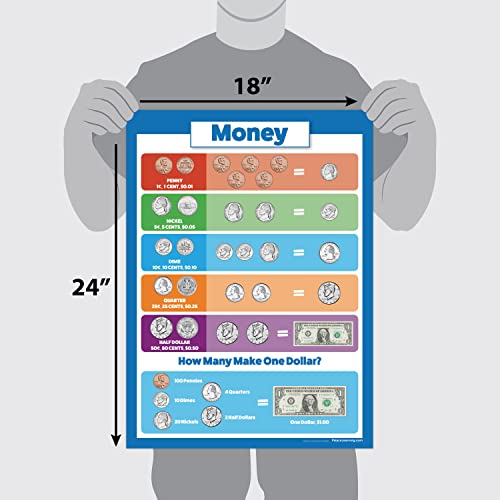Palace Curriculum USA Money Poster Chart - Laminated Double Sided (18x24) - Classroom