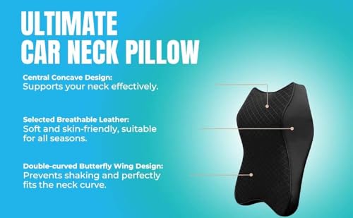 Image of Car Neck Pillow Headrest Memory Foam Cushion for Long Drives - Adjustable Strap, Breathable Removable Cover, Ergonomic Neck Pain Relief for Front & Back Seat (Pack of 1) (Black)