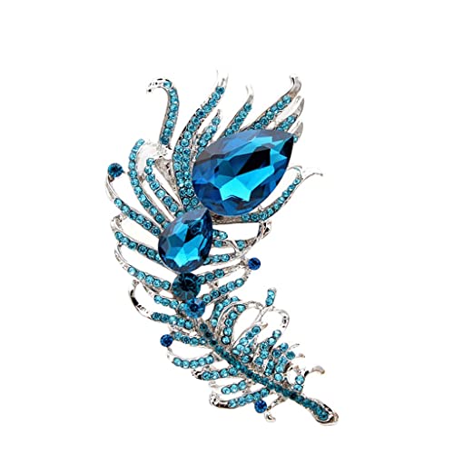 Broche de mariage bleu lac en plumes de cristal pour robe de fête