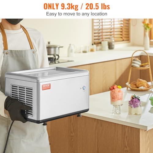 VEVOR Fried Ice Cream Machine, 12.6" x 8.5" 120W Stir-Fried Ice Cream Roll Maker with Compressor and 2 Scrapers, for Making Dessert Rolls, Frozen Yogurt by VEVOR - Image 3