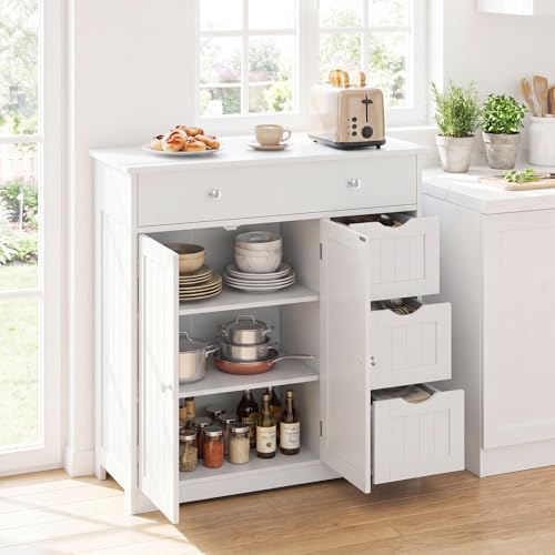 Image of Tangkula Bathroom Floor Cabinet, 4 Drawers, 2 Doors Cabinet (Off White)