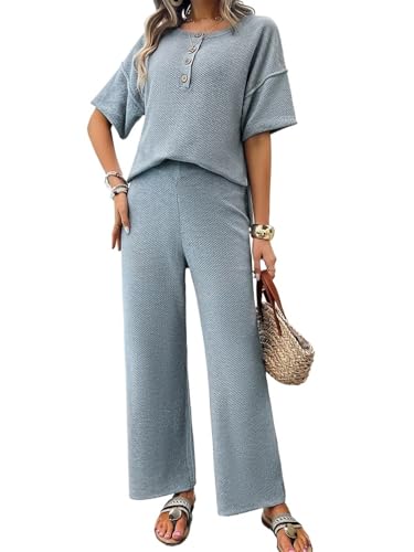 Ensemble pull tricot femme chic et pantalon décontracté col rond