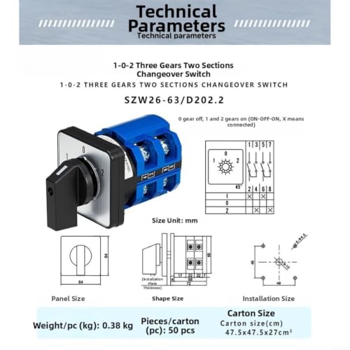 Interruptor giratorio universal SZW26-63 trifásico selector 660V CA 6