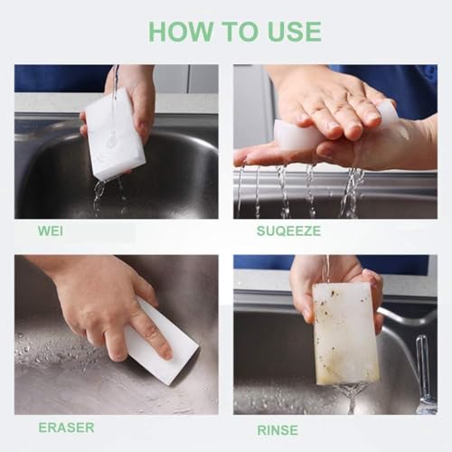 Image of Slyford Pack of 4 Magic Eraser Sponge for Home, Multi-Surface Cleaning Sponge, Magic Cleaning Sponge for Kitchen, Bathroom, Bathtub, Sink, Wall Cleaner, Furniture (White)