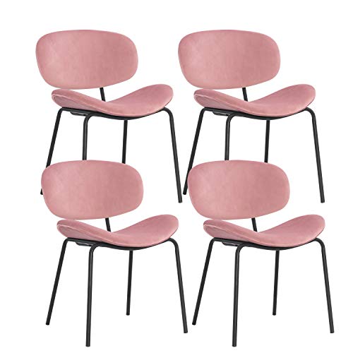 Ellexir Juego de 4 Sillas de Comedor de Terciopelo,Sillas de Comedor de Terciopelo con Patas de Metal y Diseño Ergonómico (Rosa)