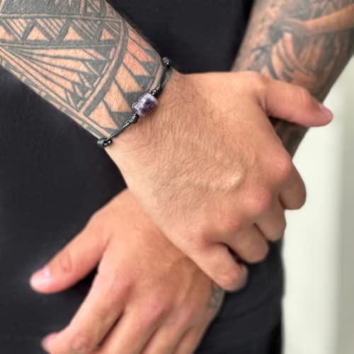 Natural Gemstone Cord Bracelet For Men And Women - Unisex Crystal Tube Stone Bracelets For Spiritual Meditation And Good Luck Jewelry - Waterproof (Amethyst) #TOP1