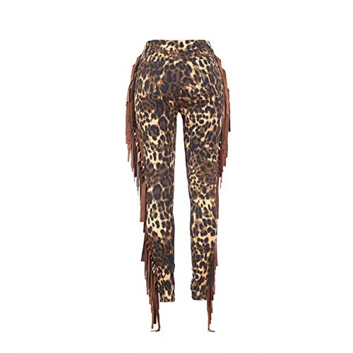 image for Tsmile Women Suede Leather Pants Fringe Tassel Leopard Print Ripped Hi