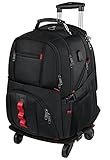 Rolling Backpack with Wheels, Backpack on Wheels for Men Women Adults,17 inch Wheeled Roller Computer Rucksack for Travel Business College School,Gifts for Men Women Boyfriend Girlfriend,Black