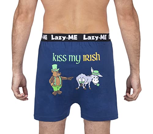 Lazy Me Men's Funny Novelty Boxer Shorts Humorous Underwear, Gag Gifts for Him, Navy - Irish, Size X-Large