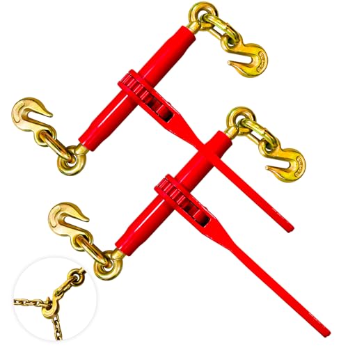 Image of Chain Binders Ratcheting 3 /8 inch - 1 /2 inch | Adjustable Load Binder with G70 Grab Hooks for 3 /8-1 /2 Chains | 9,200 Lbs Working Load Limit