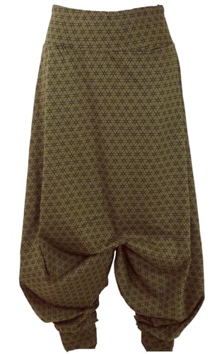 GURU SHOP Afghani Hose, Haremshose, Pluderhose, Pumphose, Aladinhose - Olive, Damen