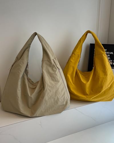 Micmores Handtasche Damen Nylon Umhängetasche Stylische Hobo Tote Bag Groß Shopper Tasche Praktische Schultertasche für Schule, Arbeit, Reisen, Einkauf (Khaki)
