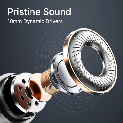 Image of pTron Boom Play X3 In-Ear Type C Wired Headphones with Mic, 10mm Drivers for Pristine Sound, In-line Controls, 90 Degree USB-C Connector, 1.2m Tangle-Free Cable, Metal Buds & Wide Compatibility(Black)