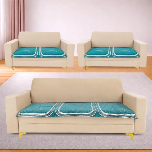 Image of Homerz Premium Chenille Fabric Sofa Cover | Soft, Durable & Dustproof | Decorative Couch Cover (Ghoomar Teal, 7 (3+2+2) Seater, Only Seat Cover)