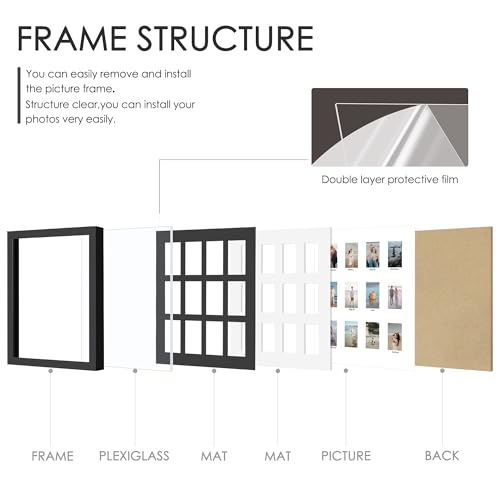 Image of DUENPY 12.2x13.1 Polaroid collage frame for Polaroid 2x3 Mini Instant Prints Photo with 12 Openings, Mini Picture Frames Wall Display with Polished Plexiglas Balck