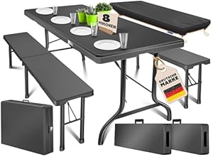 KESSER® Bierzeltgarnitur 3er Set, Klapptisch + 2X Sitzbank – Gartenmöbel Set für 8 Personen, 183x76x74cm, Bierbankgarnitur für Garten, Balkon, Camping & Party, Abdeckung & Kofferfunktion, Anthrazit
