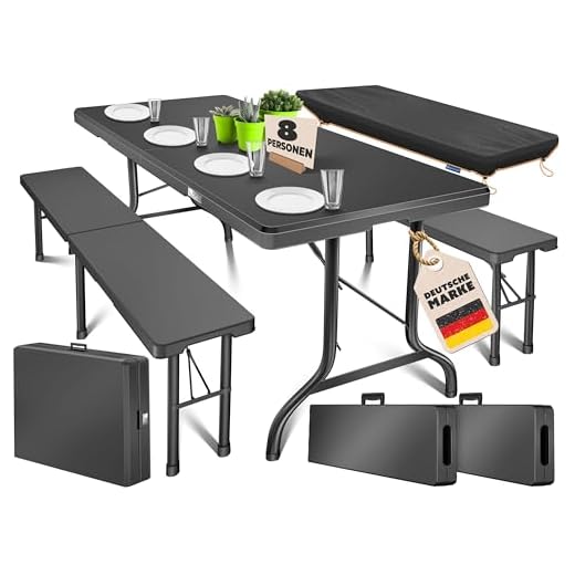 KESSER® Bierzeltgarnitur 3er Set, Klapptisch + 2X Sitzbank – Gartenmöbel Set für 8 Personen, 183x76x74cm, Bierbankgarnitur für Garten, Balkon, Camping & Party, Abdeckung & Kofferfunktion, Anthrazit