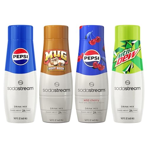 SodaStream Pepsi, Mug Root, Pepsi Wild Cherry &amp; MTN Dew Variety Pack, 440ml Pack of 4