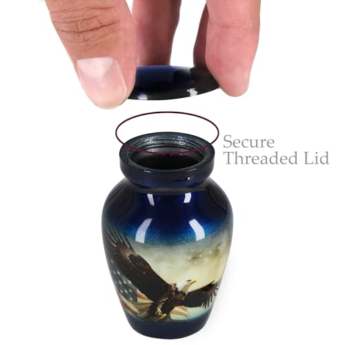 Image of Trupoint Memorials Small Urns for Human Ashes Keepsake, Military and Patriotic Decorative Mini Cremation Urn for Veteran Adult Men and Women, Small Blue