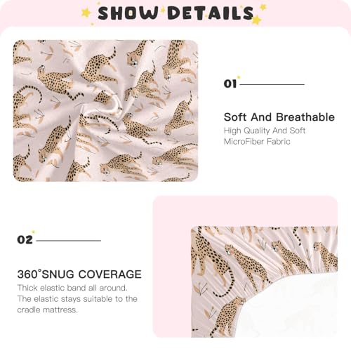 Image of Cheetah Leopard Crib Sheets Stretchy Portable Sheets for Baby Toddler Breathable Soft Crib Mattress Sheet for Girls Boys