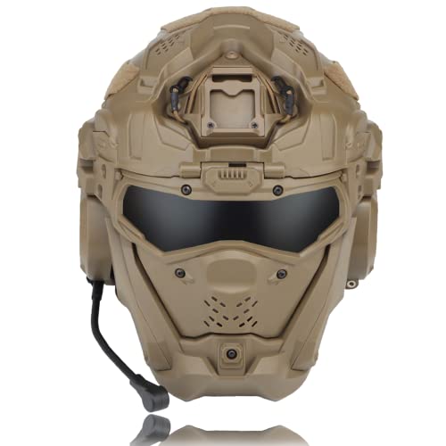 SIANKO Tactical Full Face Protection Helmet Set,Built-In Hd Headset Anti-Fog Fan Adjustable Mask Goggle,Multifunction All-In-One Military Assault